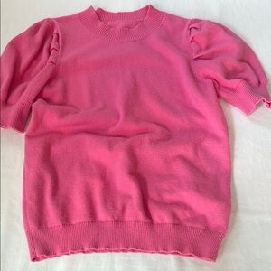 Pink Crew Neck Sweater with Puff Sleeves